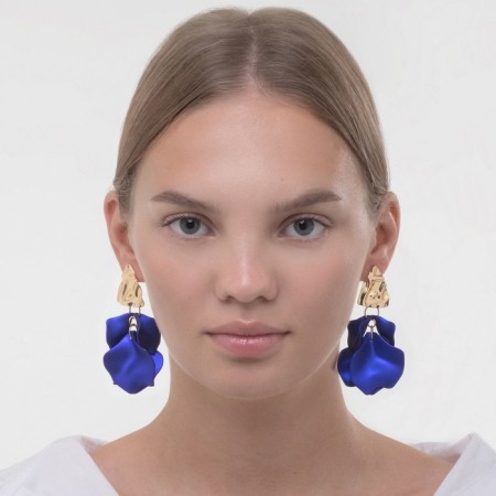 Earrings Assorted "Wind" crumpled triangles, color blue-gold-3
