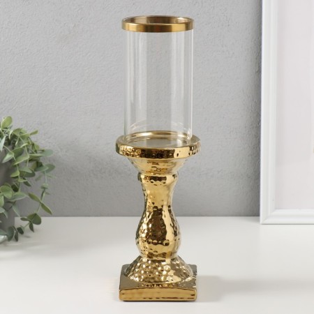 Ceramics candlestick, glass for 1 candle "Monti" d = 7.5 cm gold 9x9x31.5 cm-2
