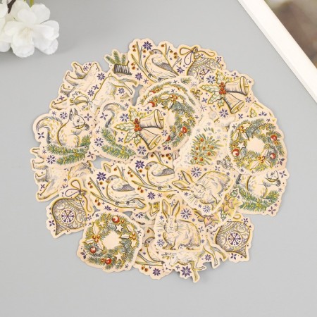 Stickers for creativity "New Year. Vintage" embossing gold set 48 pcs 9x7x0.8 cm-2