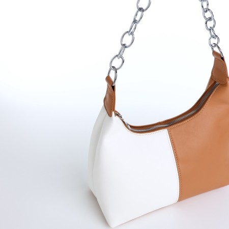 Baget bag with zipper, white/brown color-6