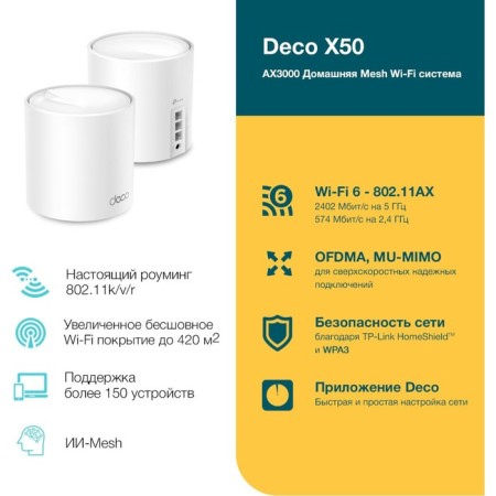 Seamless Mesh Router TP-Link Deco X50 AX3000, 1000 Mbps, 2 pcs, white-2