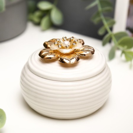 Souvenir Ceramics "Double Flower with Pearl" 6.5x8.5x8.5 cm-1