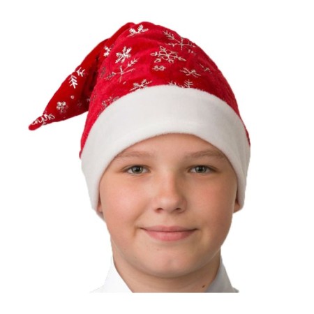 New Year! New Year's cap, red with snowflakes, plush