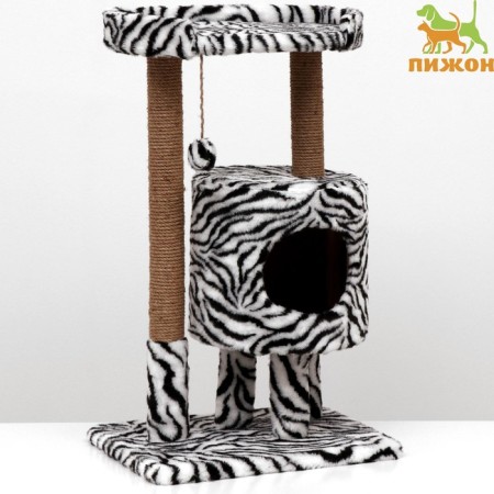 House for cats with a claw "Round with a site", 52 x 52 x 95 cm, zebra