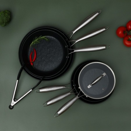 Pan Magistro Rock Stone, D = 22 cm, h = 4.3 cm, anti -stick coating, induction, black color-11