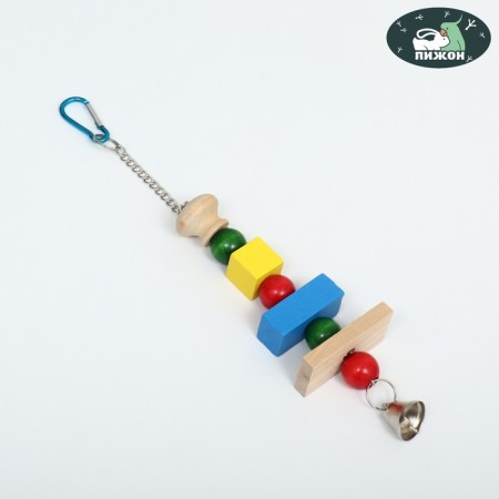 Игрушка для птиц из бусин с колокольчиком, 39 см, микс цветов