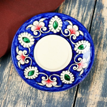 Tea couple of Rishtan ceramics "Flowers", 100 ml, (plate 10cm, cup 7.5cm), blue-2