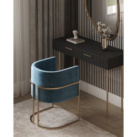 Armchair "Luna", 60 × 64 × 77 cm, blue color, gold frame-1
