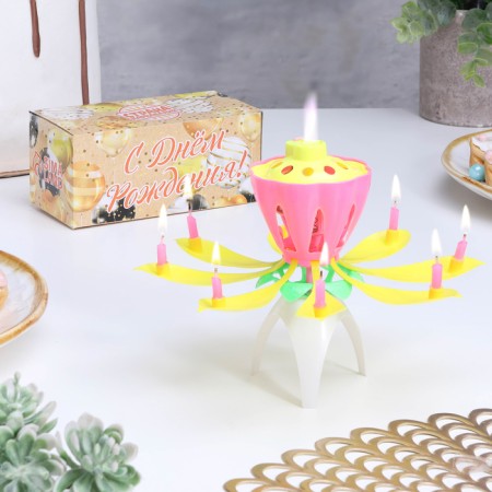 Candle for Cake Musical "Tulip", yellow, 12 × 5 cm