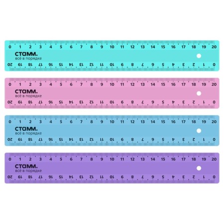 Line 20 cm Istanm, plastic, 2 scales, opaque, pastel colors, euro -suction, mix-1