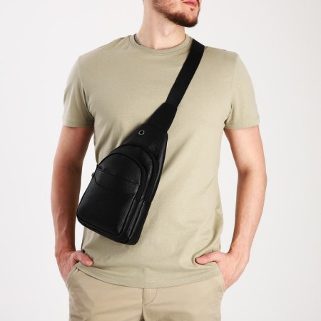 Male sling bag made of artificial leather, black color-7