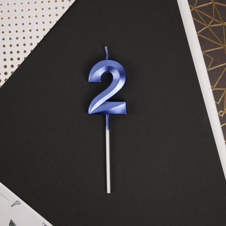 Candle for the cake, the number "2", blue.-2