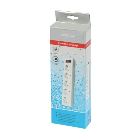 Smartbuy network filter, 5 outlets, 5 m, 10 A, 2200 W, s/c, white-4