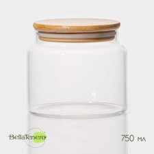 Банка стеклянная для сыпучих продуктов с бамбуковой крышкой BellaTenero «Эко», 750 мл, 12×10,5 см