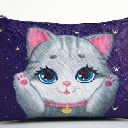 Children's bag for a girl "Tender cat", eco-leather, blue, 16x11 cm-3