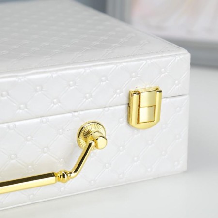 Casket to the leatherette for jewelry "banged" snow -white 8.5x23.5x19 cm-3