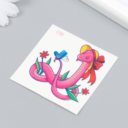 Tattoo on the body color "Snake in a hat in a clearing" 6x6 cm-2