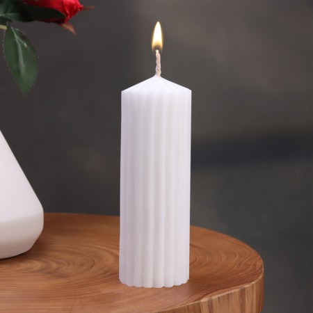 Candle-cylinder with ribs, 4x12cm., White