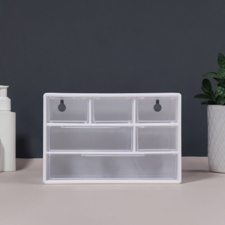 Organizer for storage, three -level, 6 sections, 18.2 × 11.9 × 9.8 cm, white/transparent color-5
