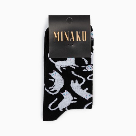 Minaku socks "cats", black color, size 38-39 (25 cm)-3