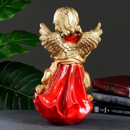 Figure "Angel in a dress assorted with a bouquet" gold 20x20x35cm-2
