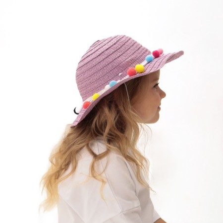 Hat with bombs for Minaku girl, purple color, size 50-2