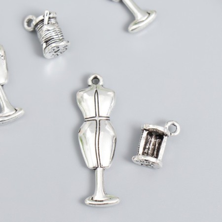 Decor for creativity Metal "Mannequin and thread" silver set 4+4 pcs 3.8x1.1 cm 1.4x1.1x0.8 cm 78800-1