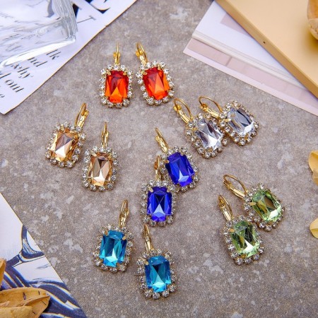 Earrings with rhinestones "rectangle" party, color mix-1