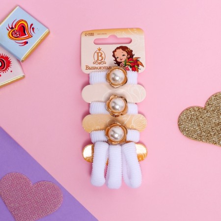 Hair gum "Tenderness" (set of 6 pcs) noble flower, 2 cm, white