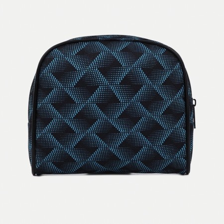 Cosmetic bag on a zipper, with a lining, external pocket, black/turquoise color-1