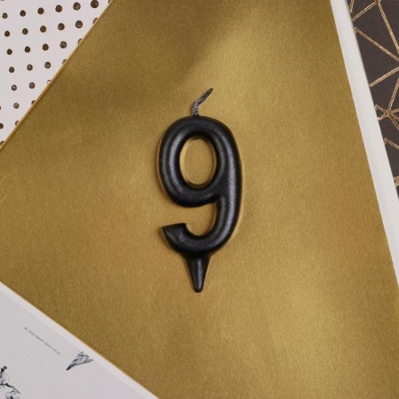 Candle for the cake, number "9", black.-2