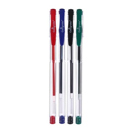 Set of gel pens 4 colors, blue, red, black, green, green body.-3