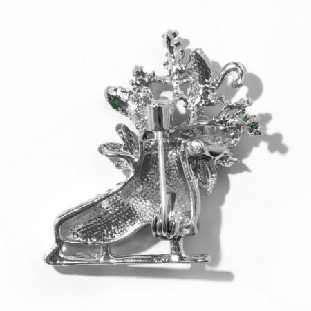 Brooch New Year's "horse" with flowers, color in silver-2