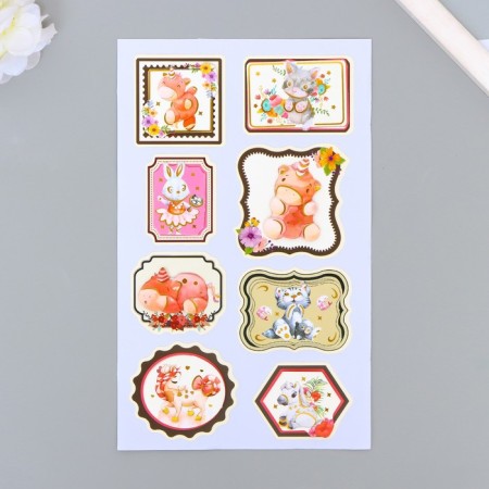 Plastic sticker, two -layer cardboard "Cute Beasts" with a gold stroke 26.5x13 cm-1
