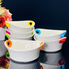 A set of round salad bowls Lenardi, with handles, porcelain, d = 14 cm, 6 pcs