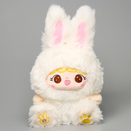 Soft toy "doll" in a costume bunny, 30 cm, white color-1
