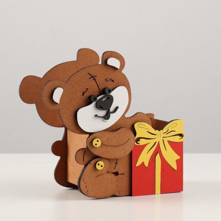 Gift packaging "Bear with a gift" 17x8x16 cm, oak red-1