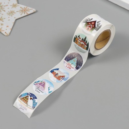 New Year Stick Paper "Cozy houses" d = 2.5 cm 252 pcs in roll-4
