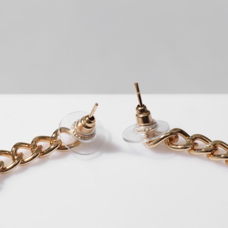 Earrings with rhinestones “crosses” chain, white-black color in gold-1