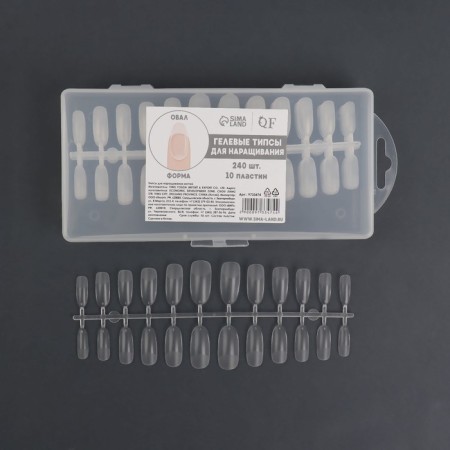 Gel tips for nail extension, 240 pcs, an oval shape, full matte coating, in a container, a transparent color-6