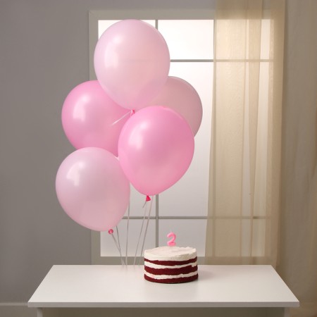 Set of candle in cake + 5 balls, number 2, pink