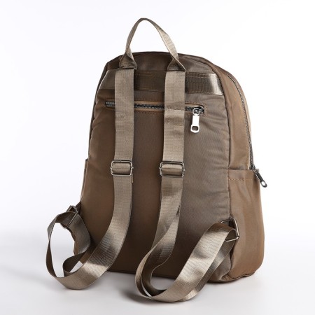 A backpack with a zipper, 5 outer pockets, pencil case, beige color-4