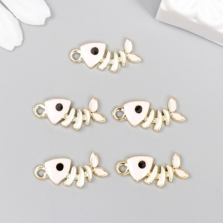 Decor for creativity metal, enamel "Skeleton of fish" white-pink 2x0.8 cm-2