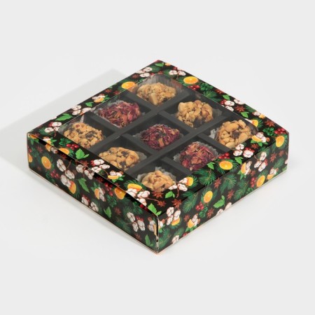 Box for 9 sweets with cells "Delicious New Year" 14.5 x 14.5 x 3.5 cm, New Year-2