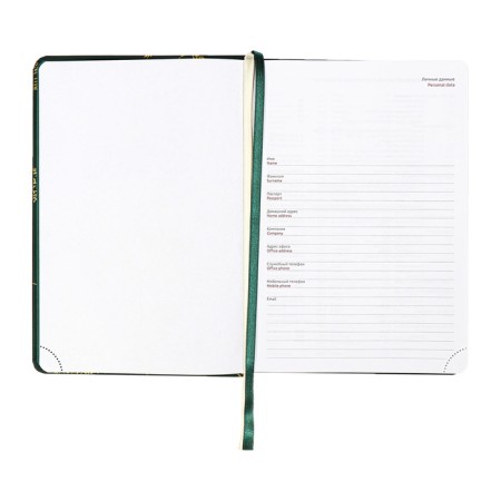 The diary is low, A5, 136 sheets, leatherette, Devente. Tropicana, solid cover, foil embossing, perforation, liesse, block 70%, dark green-5