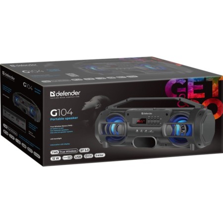 Portable column Defender G104, 12W, 1500 MACH, BT, FM, USB, Microsd, display, backlight-3