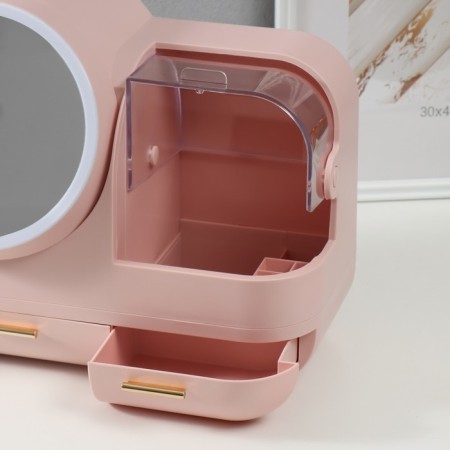 Cosmetics box Plastic, mirror with light pink backlighting 37.5x22x31 cm-3