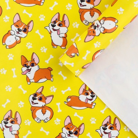 Glossy packaging paper "Corgi", 70 x 100 cm