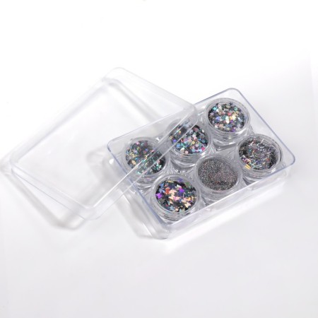 Set for decor, in a plastic organizer, 6 jars, silver color-3