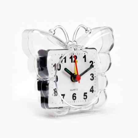 Clock - alarm clock "butterfly", discrete move, dial 5.5 cm, 9 x 8 cm, aa, white-2